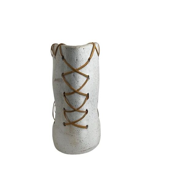 Vintage Minimalist Asian Pottery Vase 7 3/4" White Ceramic with Woven Rattan - Picture 2 of 10